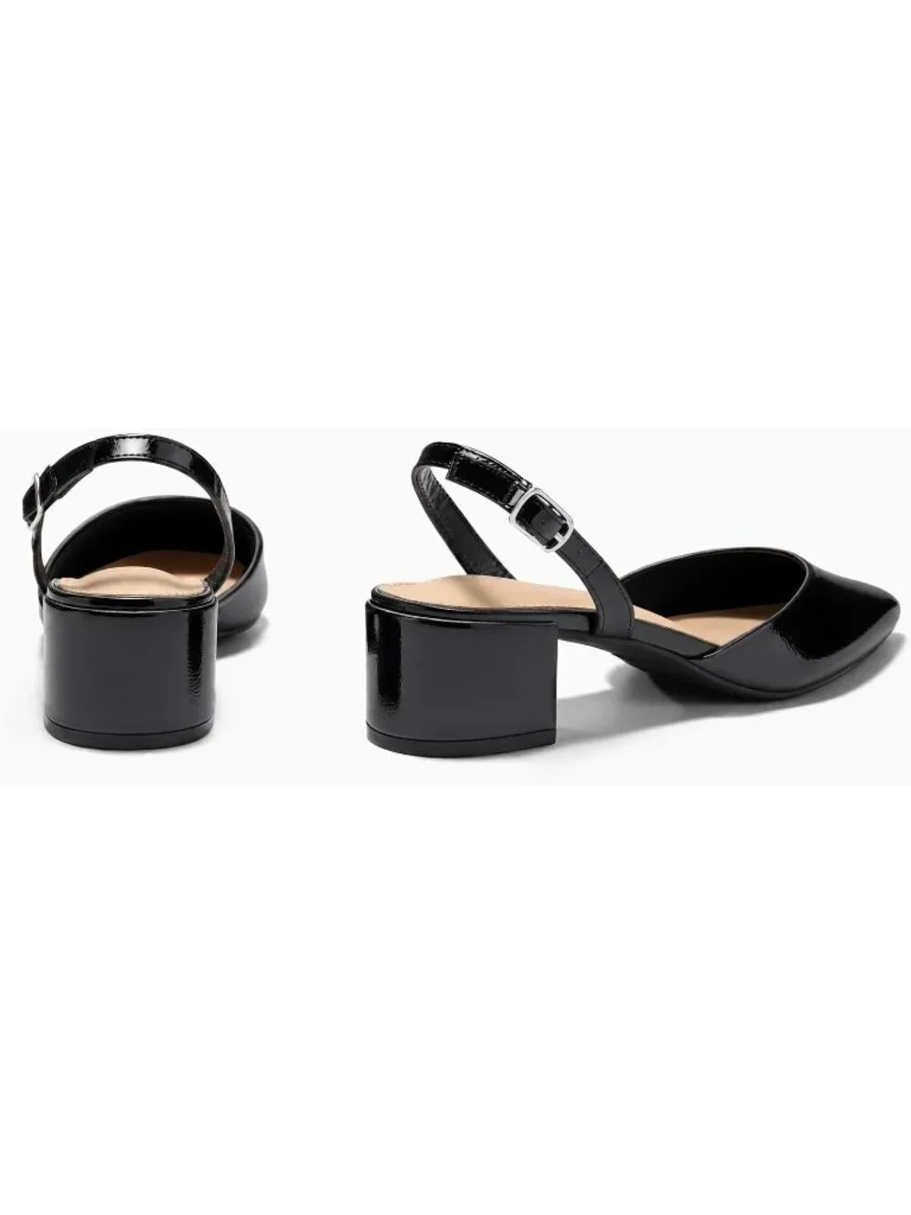Women's Cool Black Low Chunky Heels Slingback Closed Pointed Toe Pumps Shoes